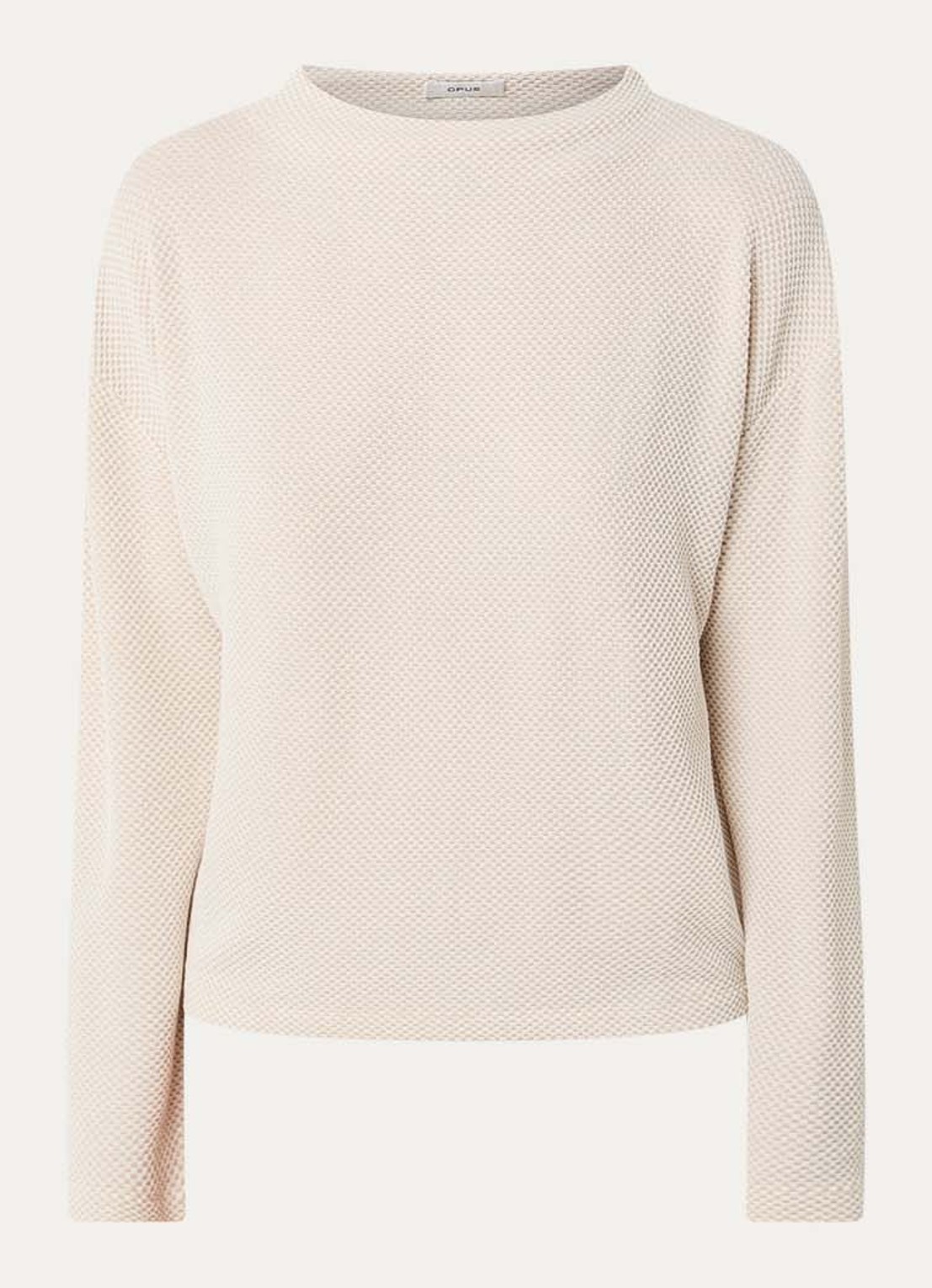 OPUS Serata top met opstaande kraag en print - voorkant 3 beige