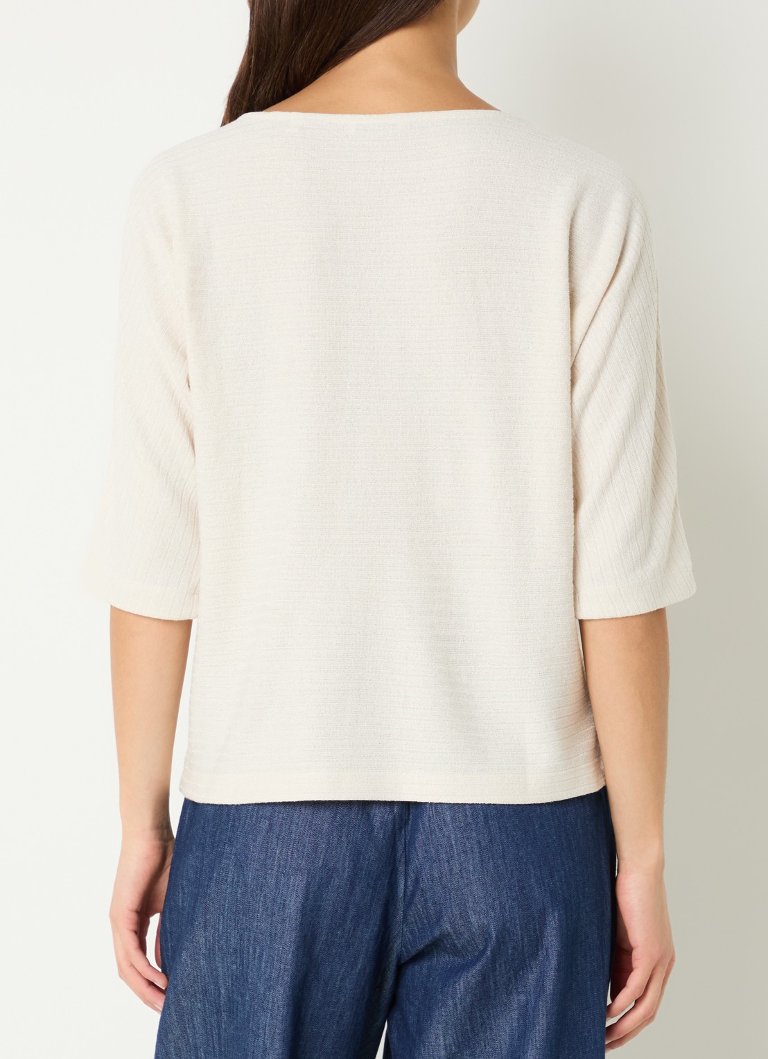 OPUS Serifos fijngebreide top met vleermuismouw - achterkant 3 beige