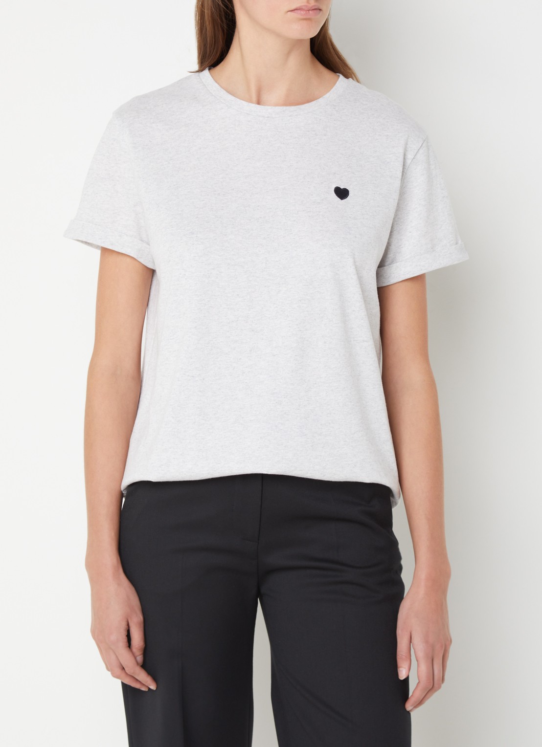 OPUS Serz T-shirt met borduring - detail 2 grijs
