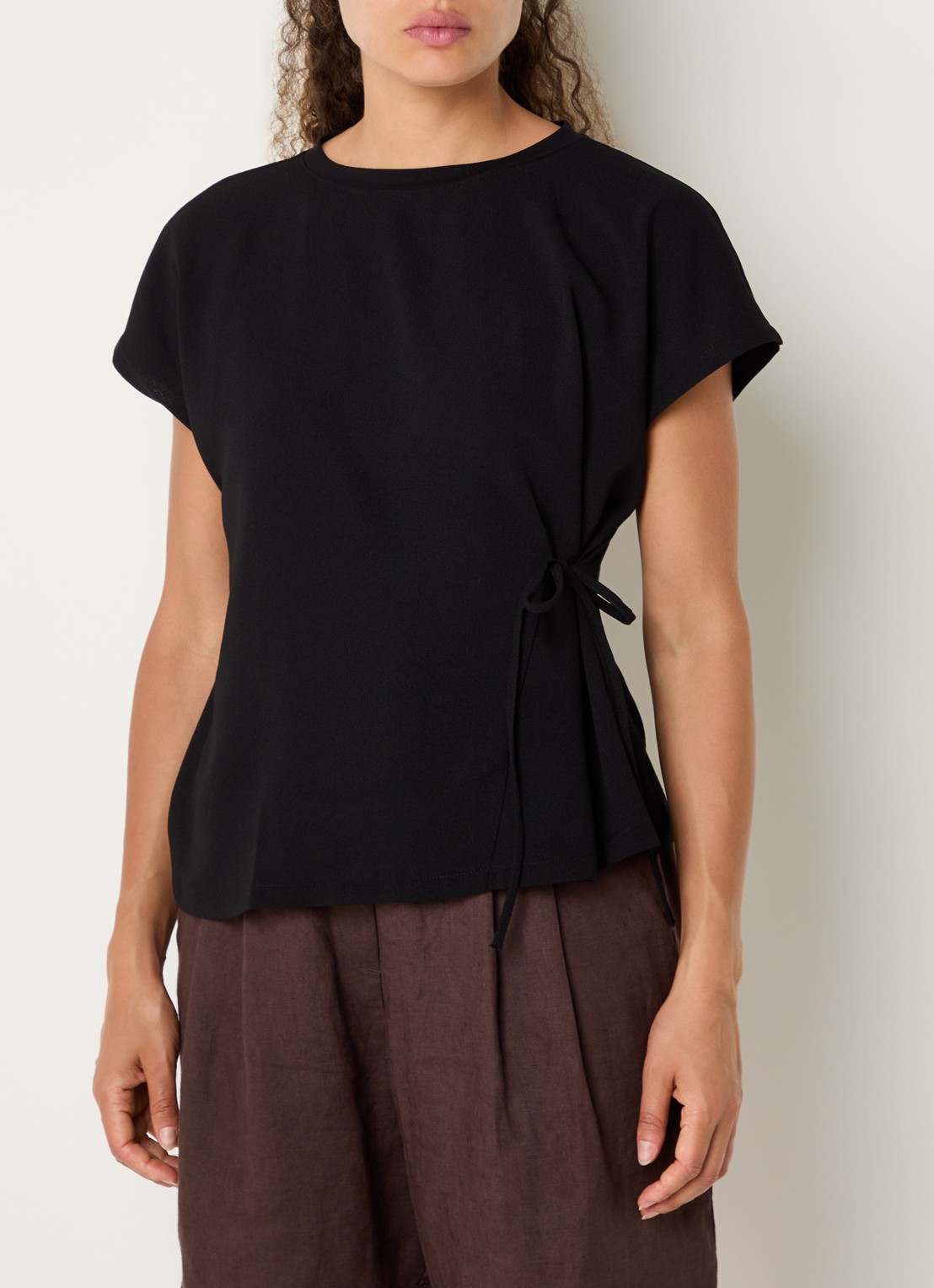 OPUS Sifem top van jersey met strikdetail - detail 3 zwart