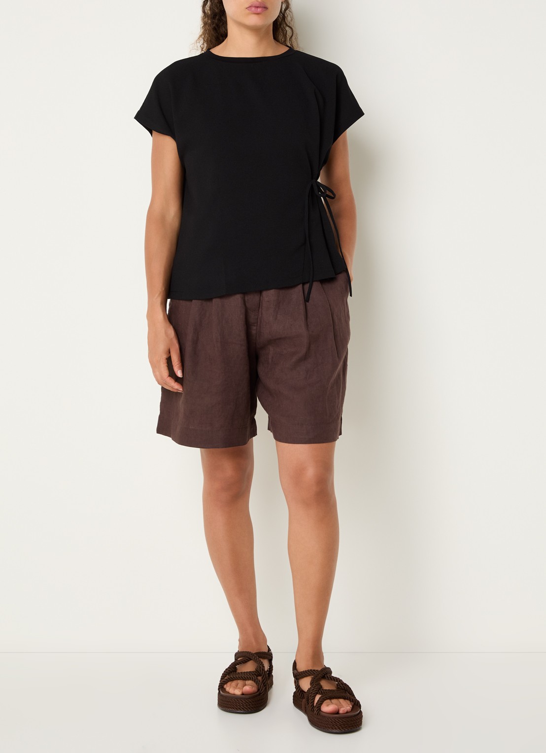 OPUS Sifem top van jersey met strikdetail - voorkant 2 zwart