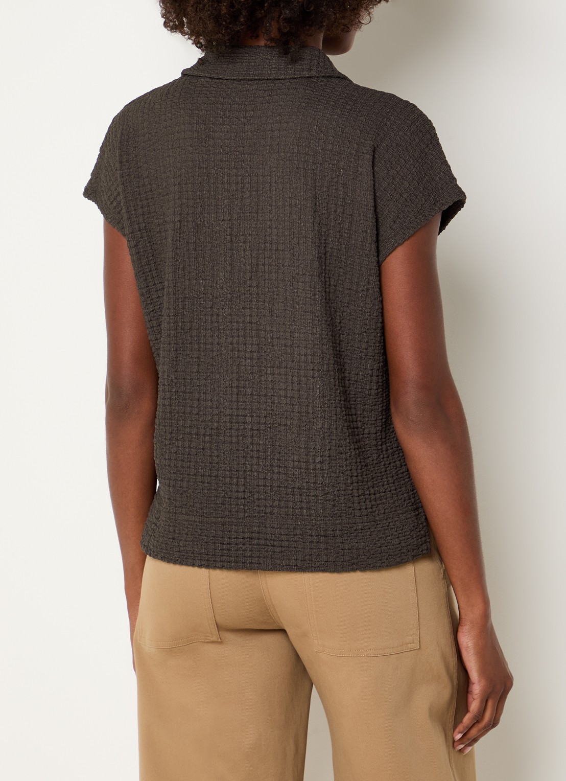 OPUS Sipin T-shirt met structuur - achterkant 4 donkerbruin