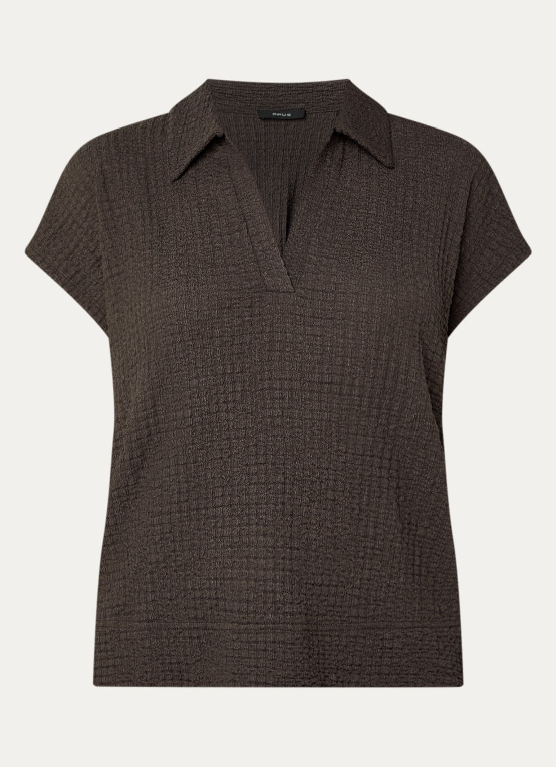 OPUS Sipin T-shirt met structuur - voorkant donkerbruin