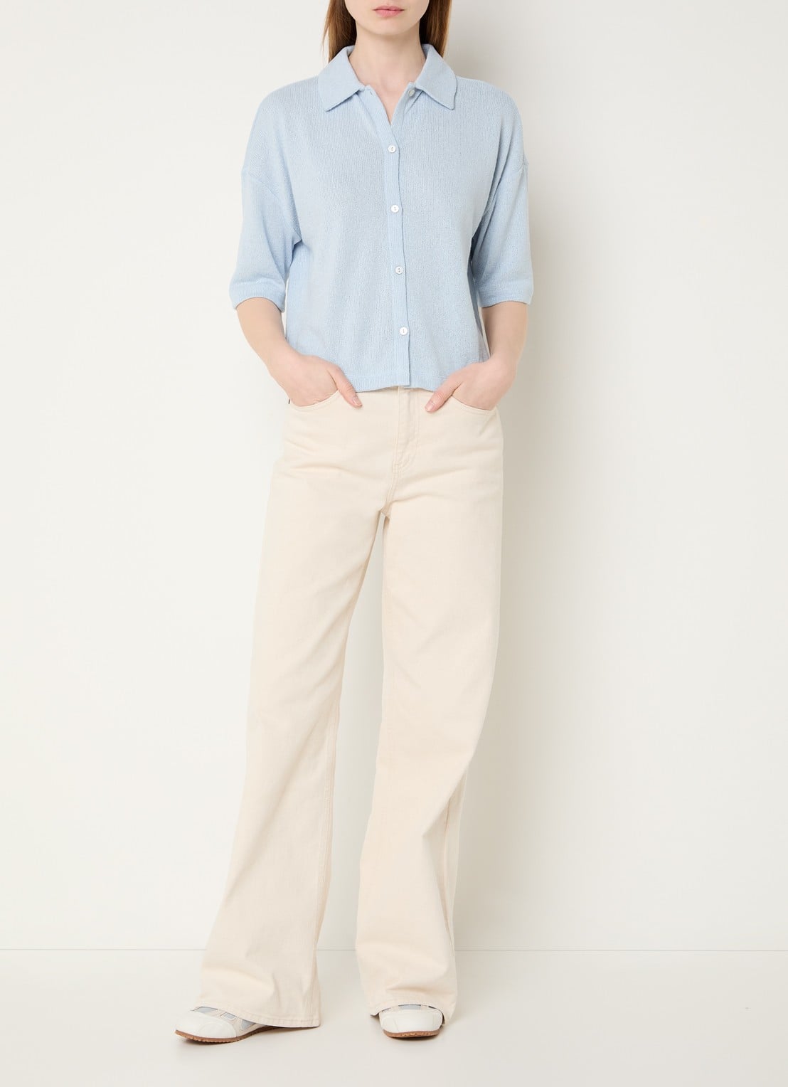 OPUS Sitrica semi-transparante blouse - voorkant 2 blauw