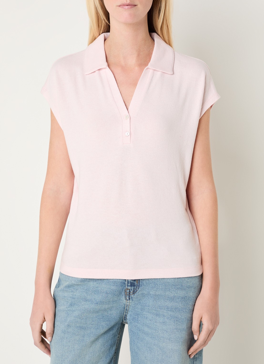 OPUS Sohani fijngebreide top met V-hals - detail roze