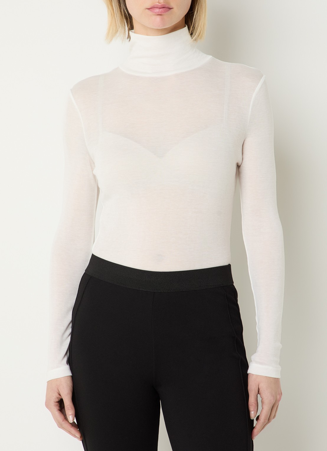 OPUS Somy fijngebreide top in wolblend met col - detail wit