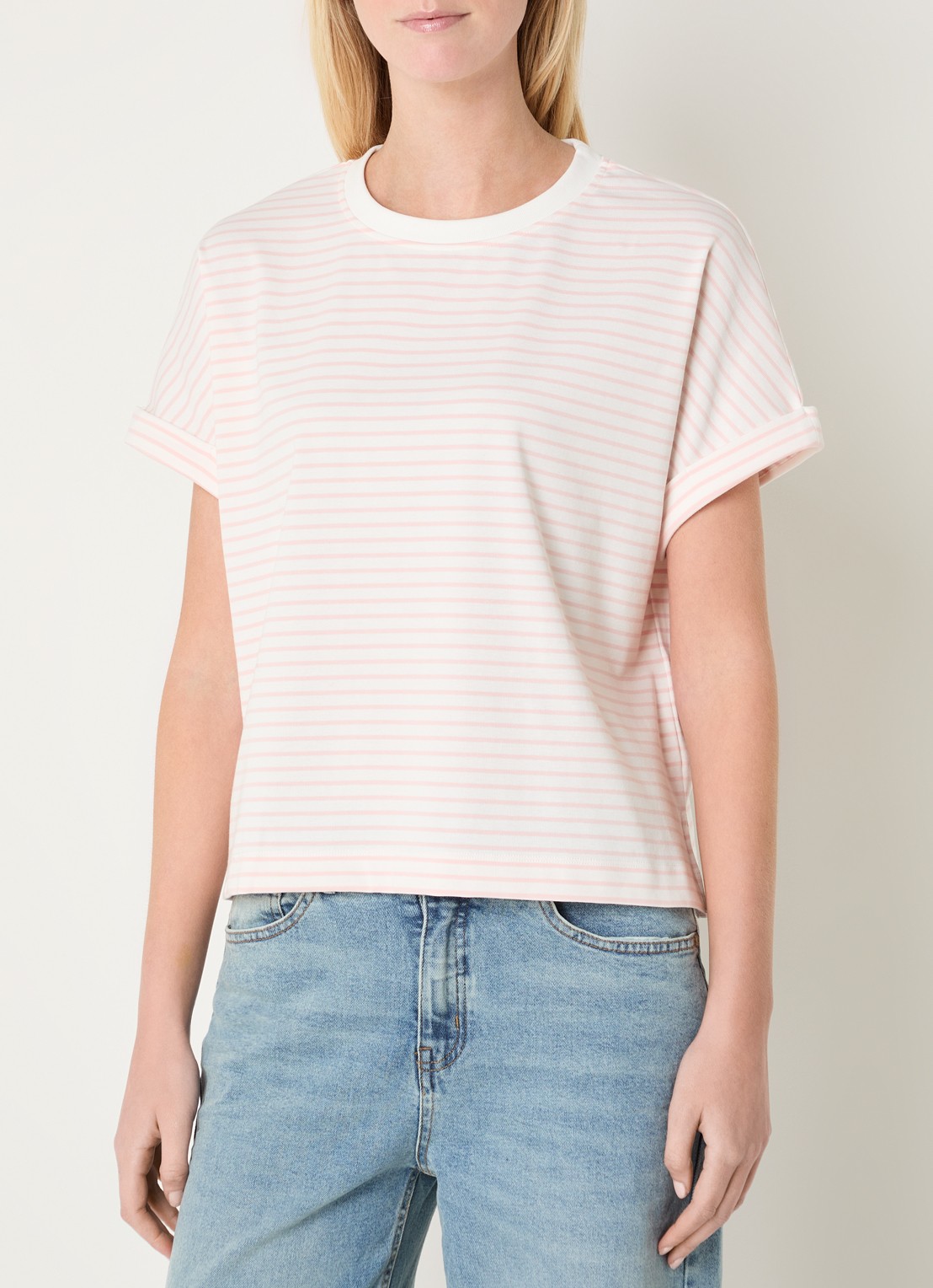 OPUS Sotel T-shirt met streepprint - detail 3 lichtroze