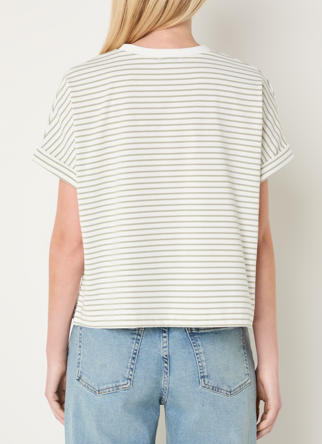 OPUS Sotel T-shirt met streepprint - achterkant 3 olijfgroen