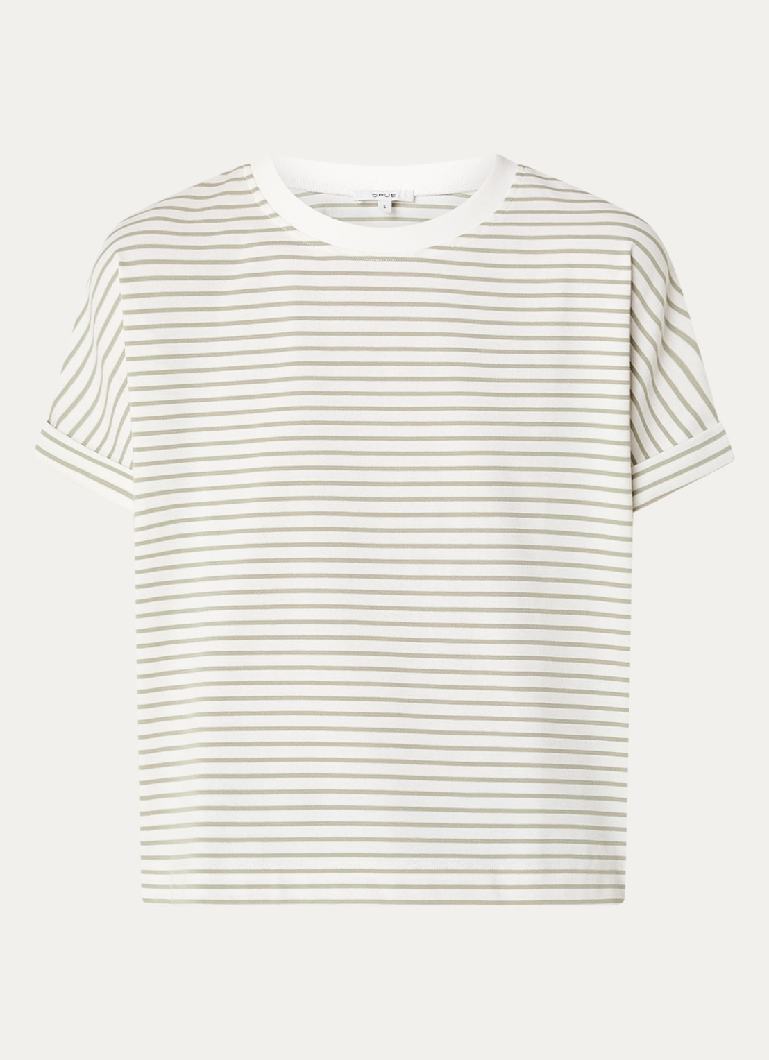 OPUS Sotel T-shirt met streepprint - voorkant olijfgroen