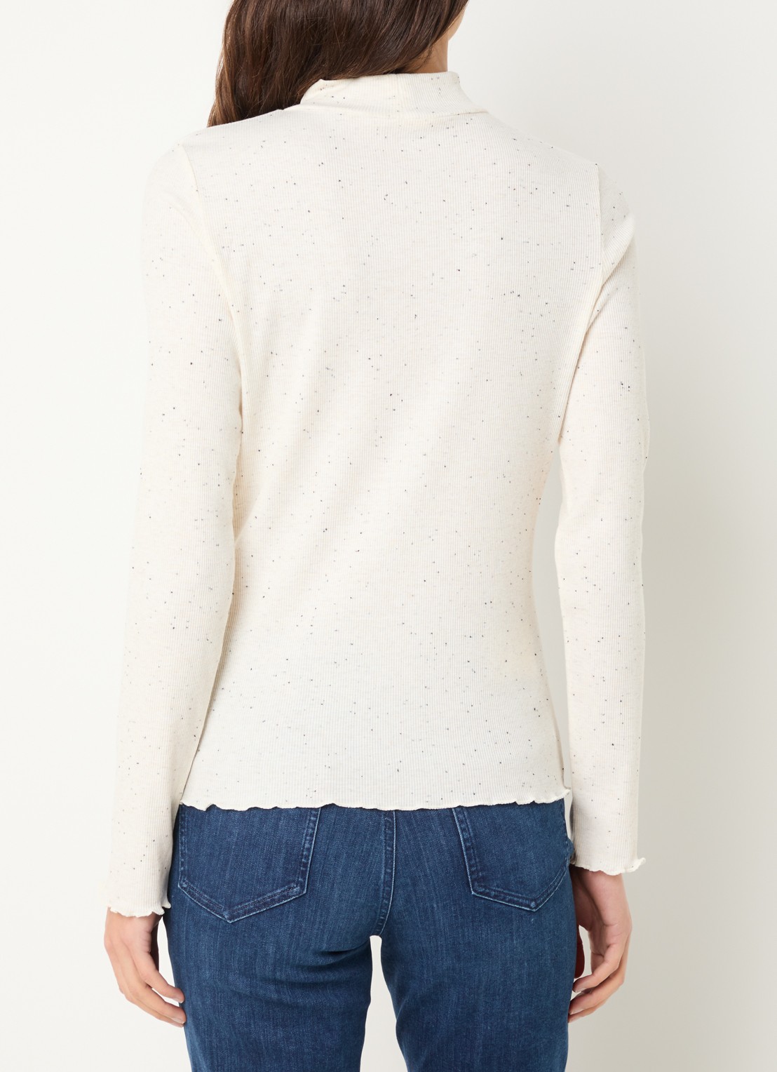OPUS Suhanna longsleeve met stippenprint en gemêleerd dessin - achterkant 3 gebroken wit