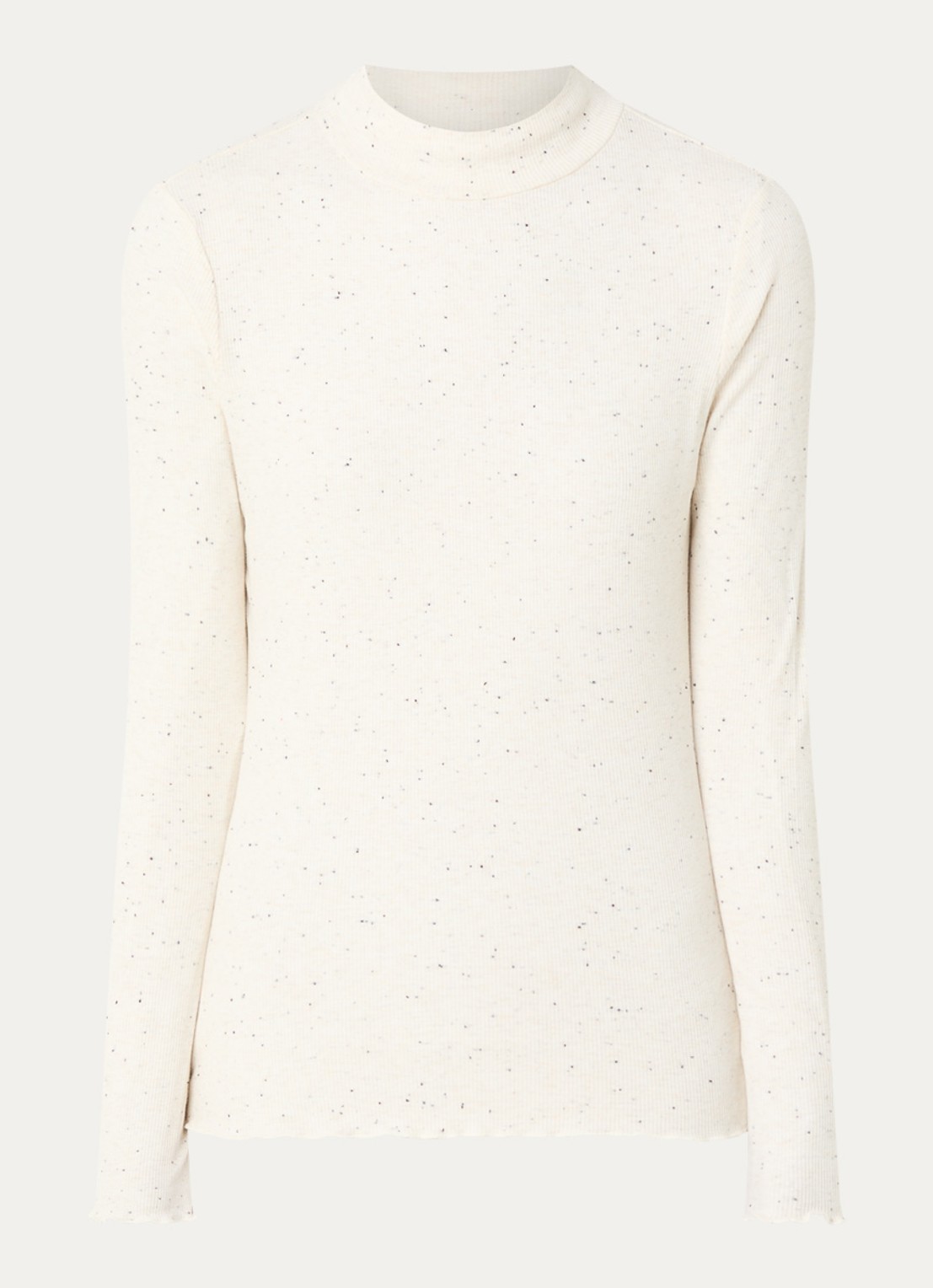 OPUS Suhanna longsleeve met stippenprint en gemêleerd dessin - voorkant gebroken wit