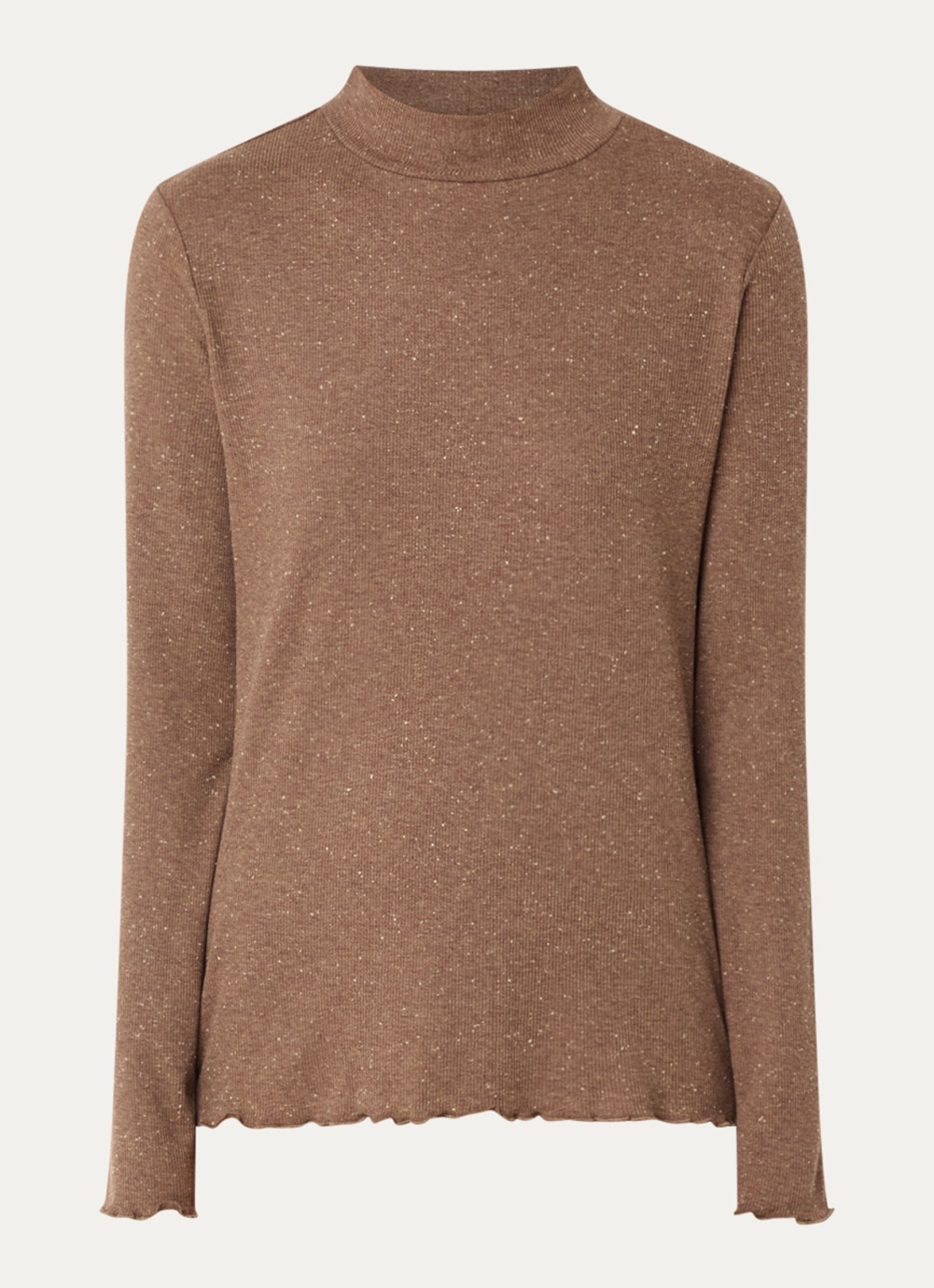 OPUS Suhanna longsleeve met stippenprint en gemêleerd dessin - voorkant bruin