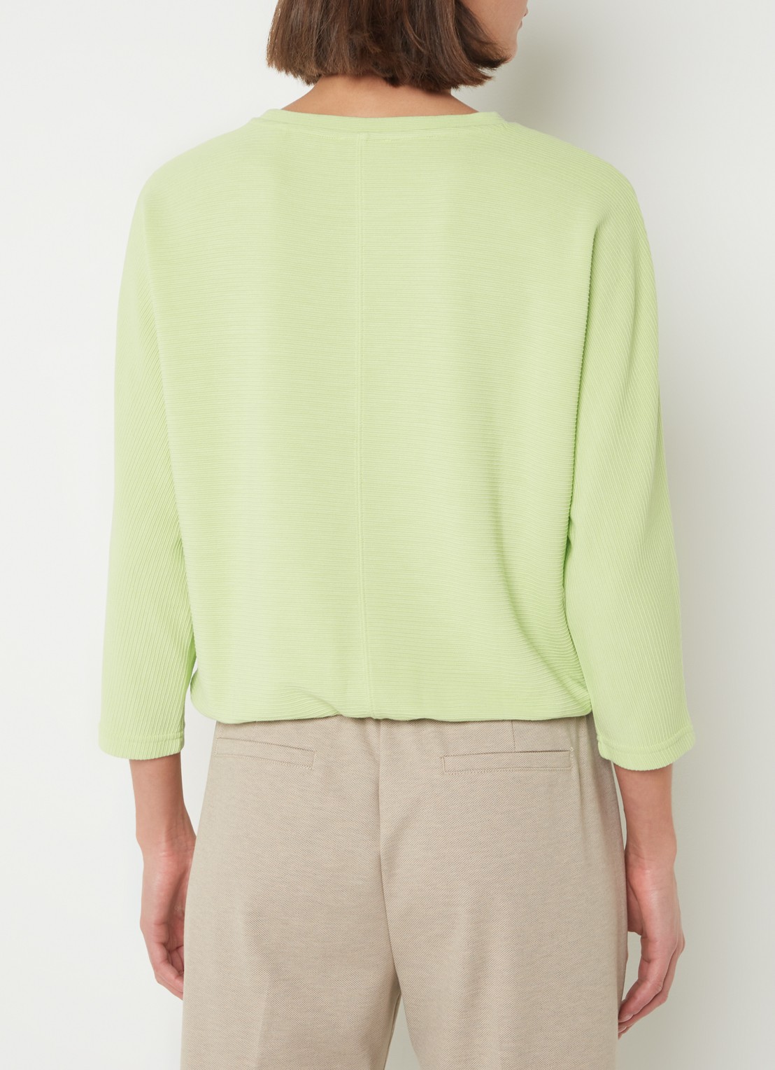 OPUS Suzzina top van jersey met ribstructuur - achterkant 3 lichtgroen