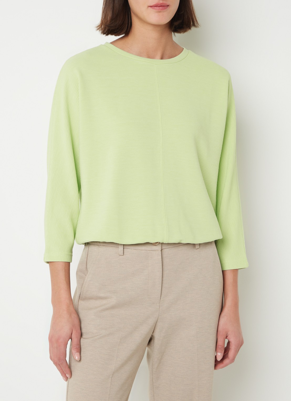 OPUS Suzzina top van jersey met ribstructuur - detail 4 lichtgroen