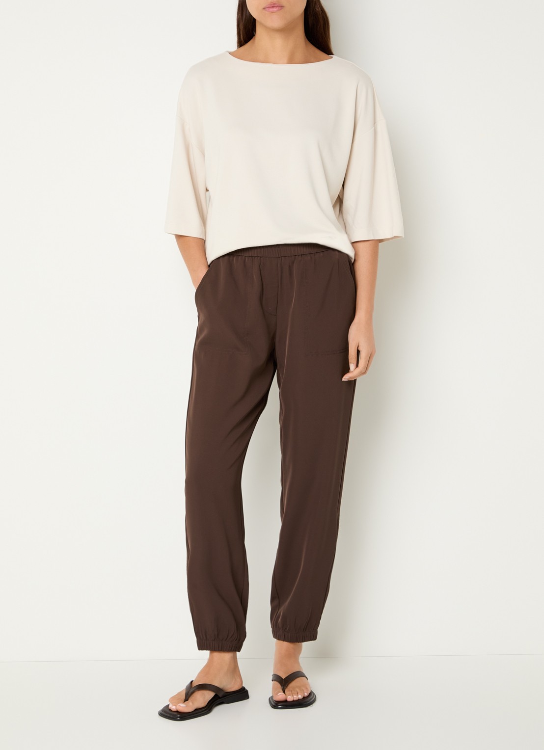 OPUS Syros top met ronde hals - voorkant 2 beige