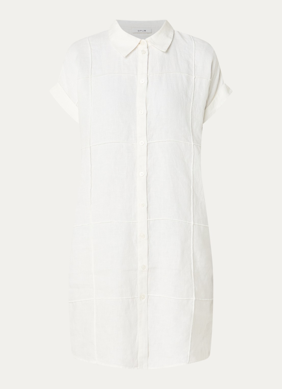 OPUS Welina mini blousejurk van linnen - voorkant wit