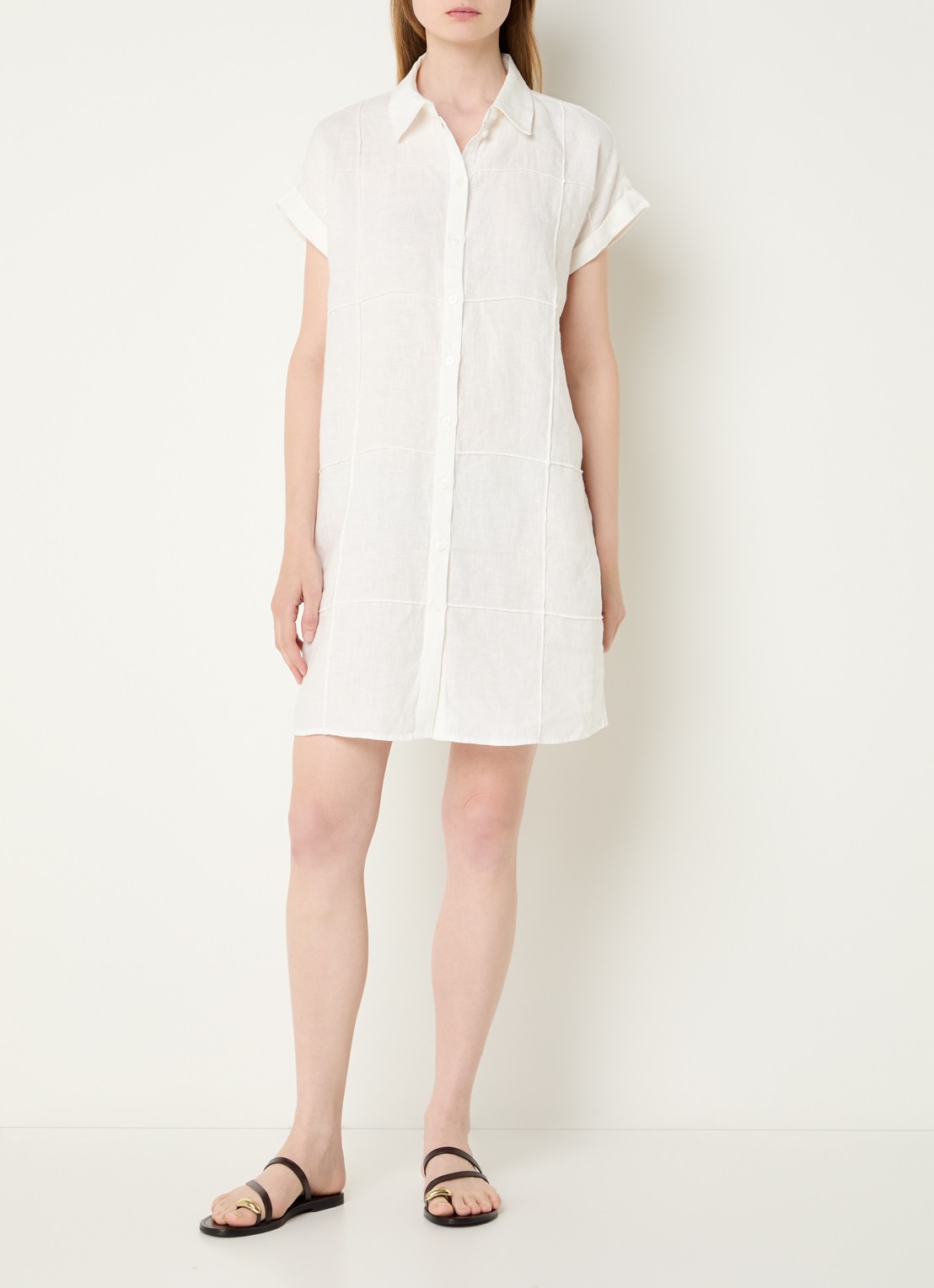 OPUS Welina mini blousejurk van linnen - voorkant 2 wit
