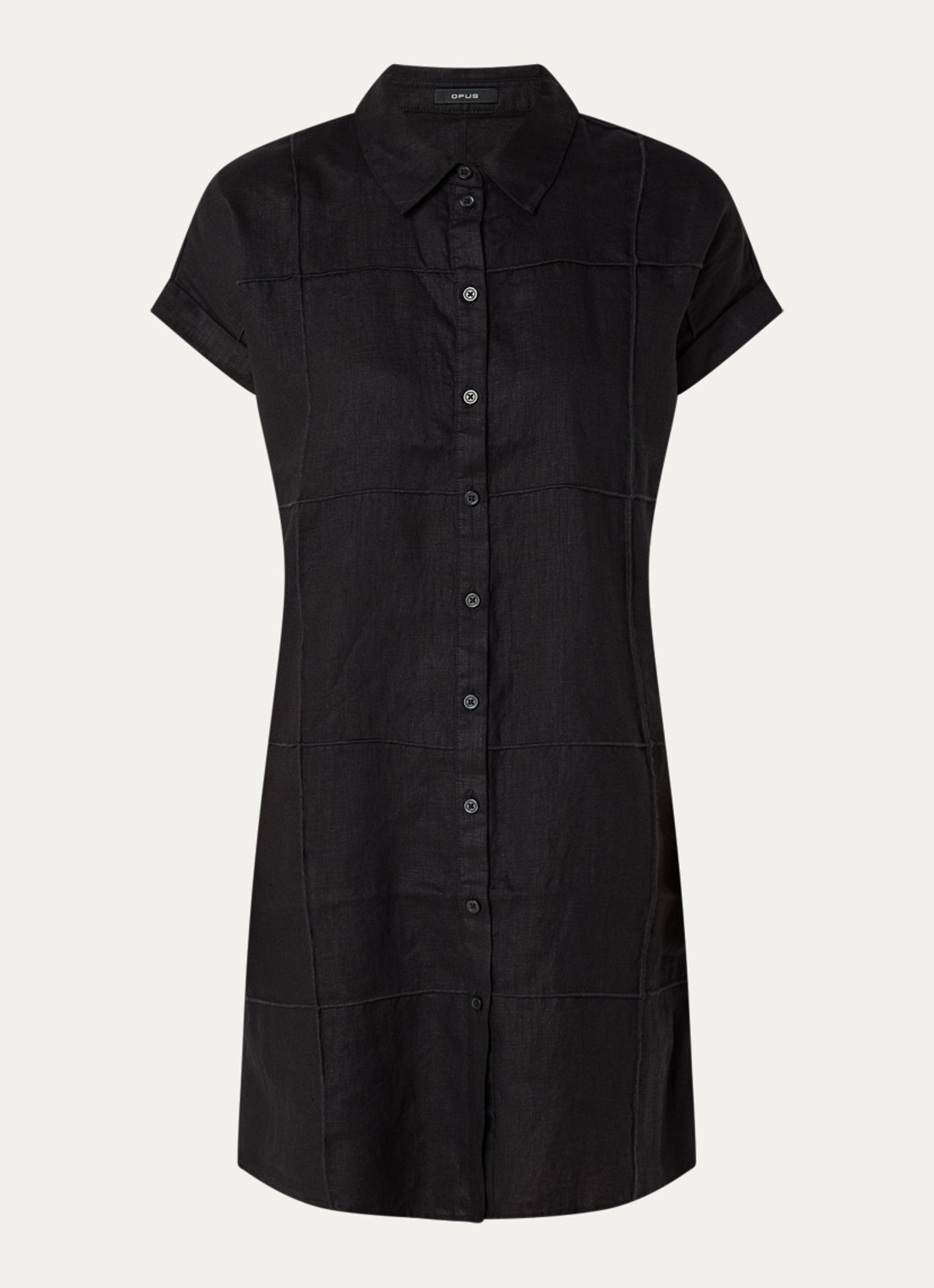 OPUS Welina mini blousejurk van linnen - voorkant 2 zwart
