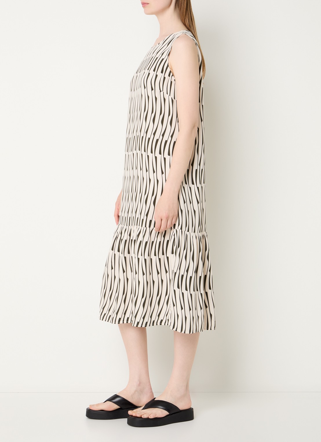 OPUS Wicy midi jurk met print - voorkant 4 creme