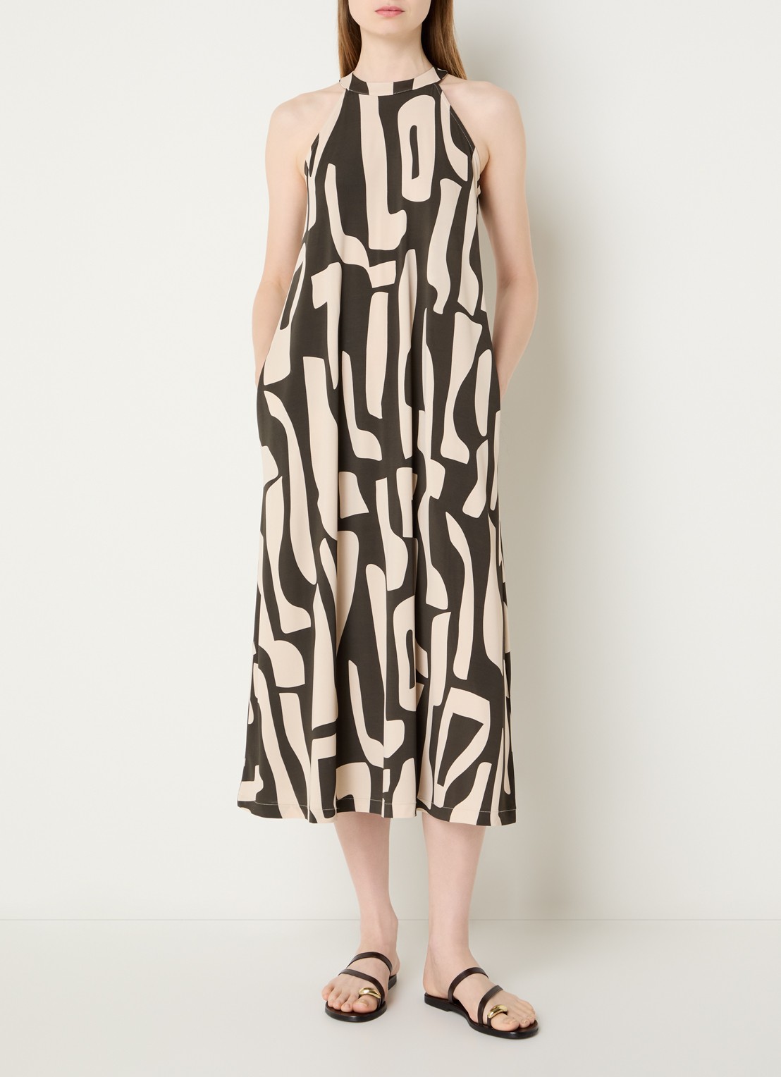 OPUS Wina Dune maxi A-lijn jurk met print - detail 4 groen