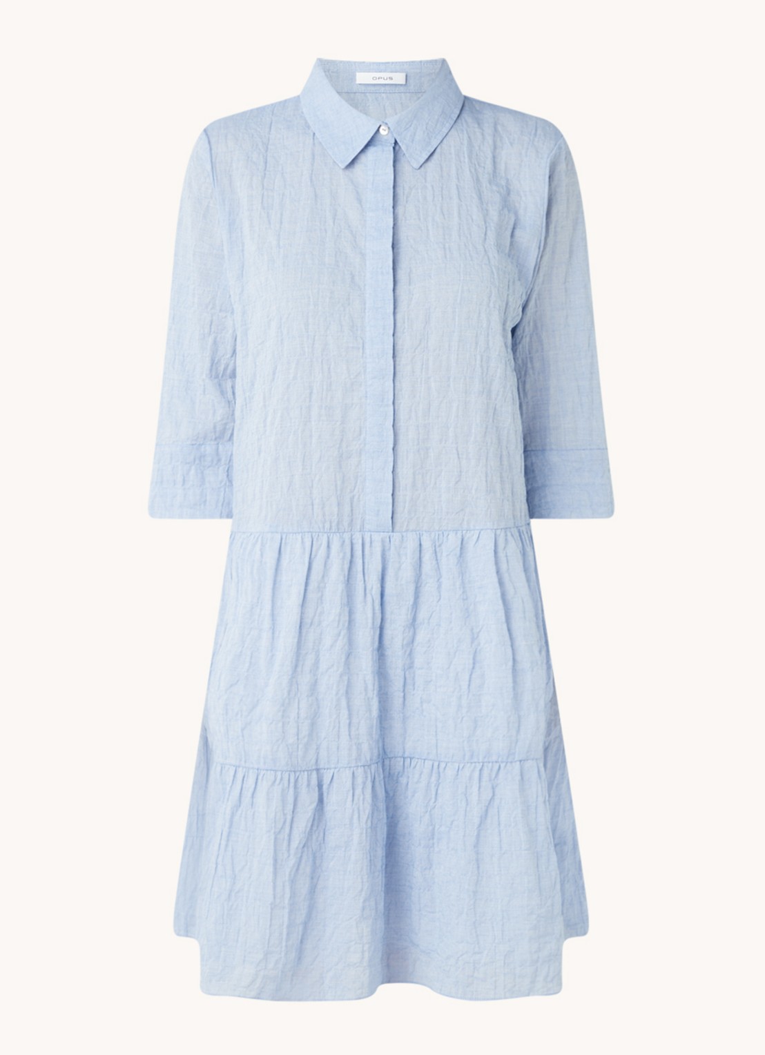 OPUS Wriana gelaagde mini blousejurk in mêlée  - voorkant 3 blauw