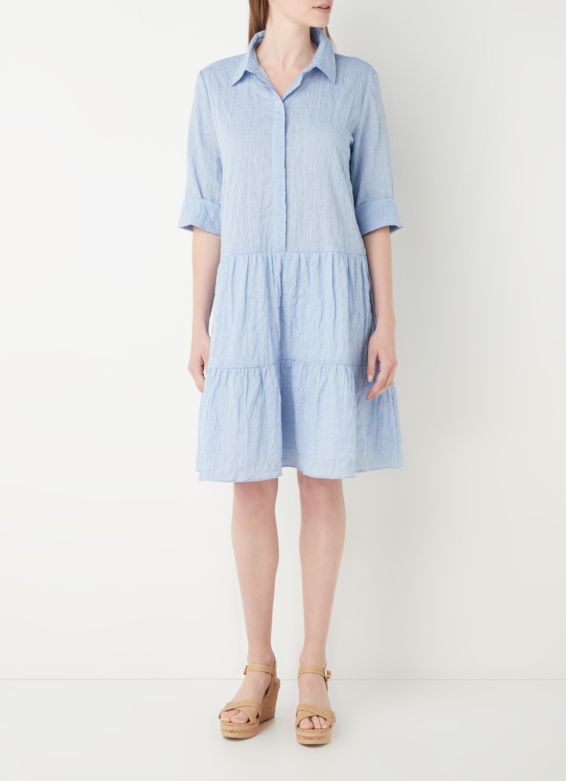 OPUS Wriana gelaagde mini blousejurk in mêlée  - voorkant 4 blauw