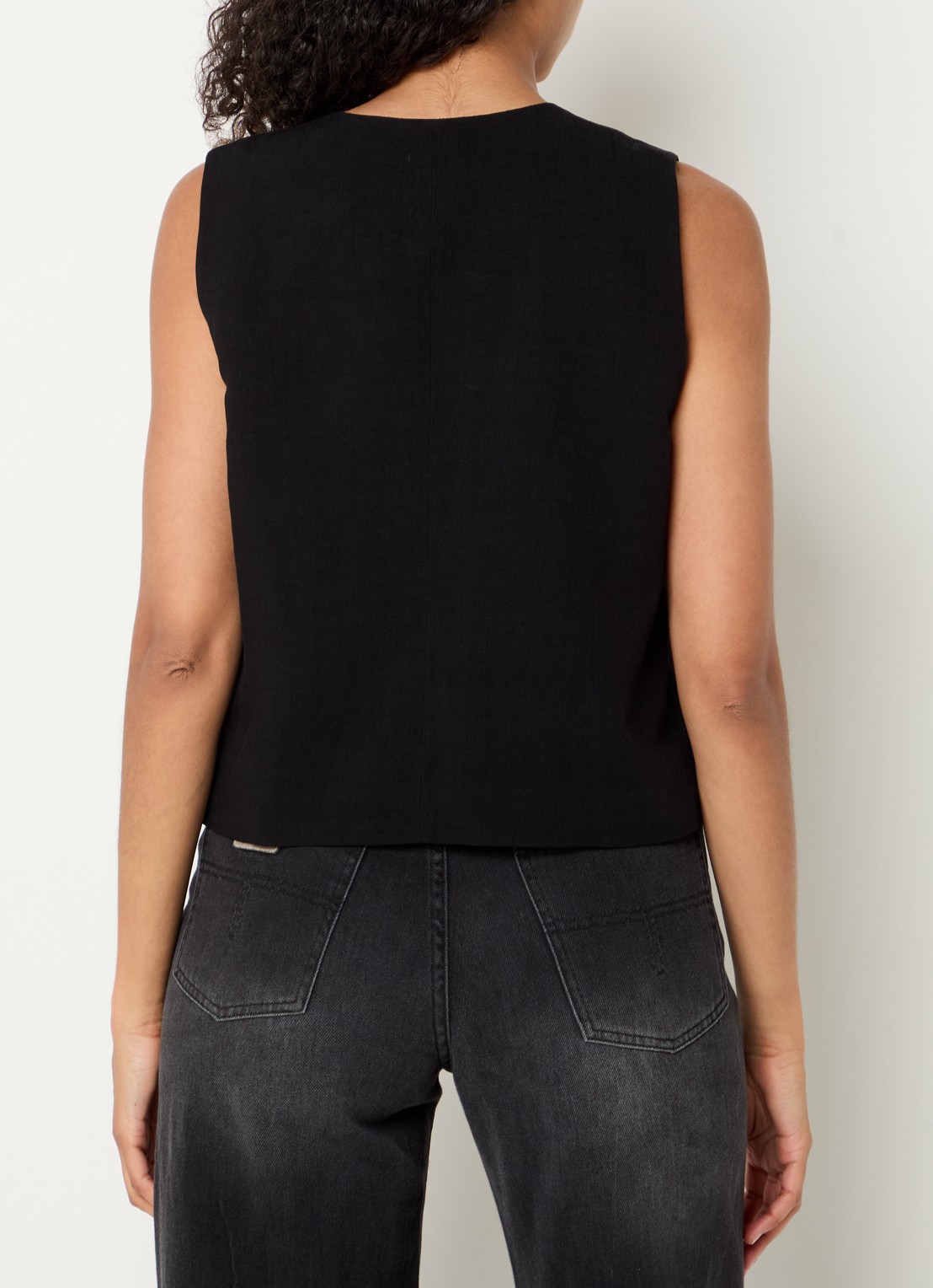 OPUS Wrina gilet in linnenblend - achterkant zwart