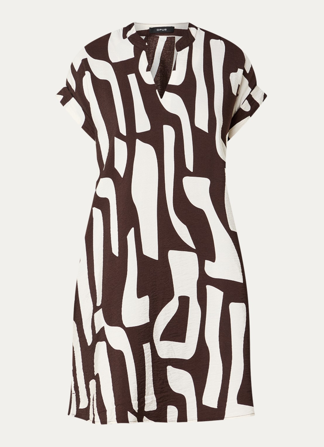 OPUS Wulana Dune mini tuniekjurk met print - voorkant bruin