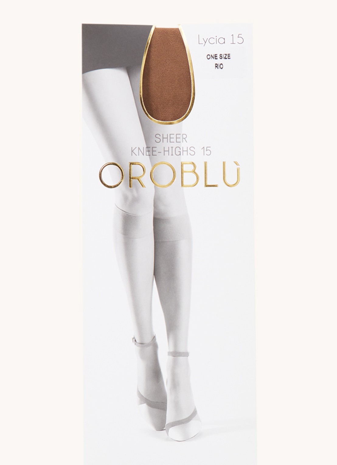 Oroblu Lycia kniekousen in 15 denier  - voorkant 2 donkerbeige