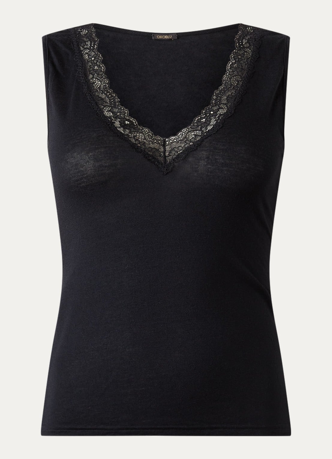 Oroblu Pyjama top in kasjmierblend met details van kant - voorkant zwart