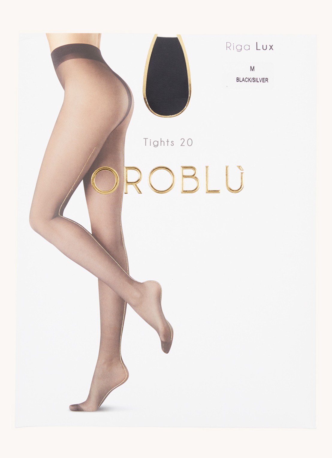 Oroblu Riga Lix naadpanty in 20 denier met siernaad van lurex - voorkant zilver