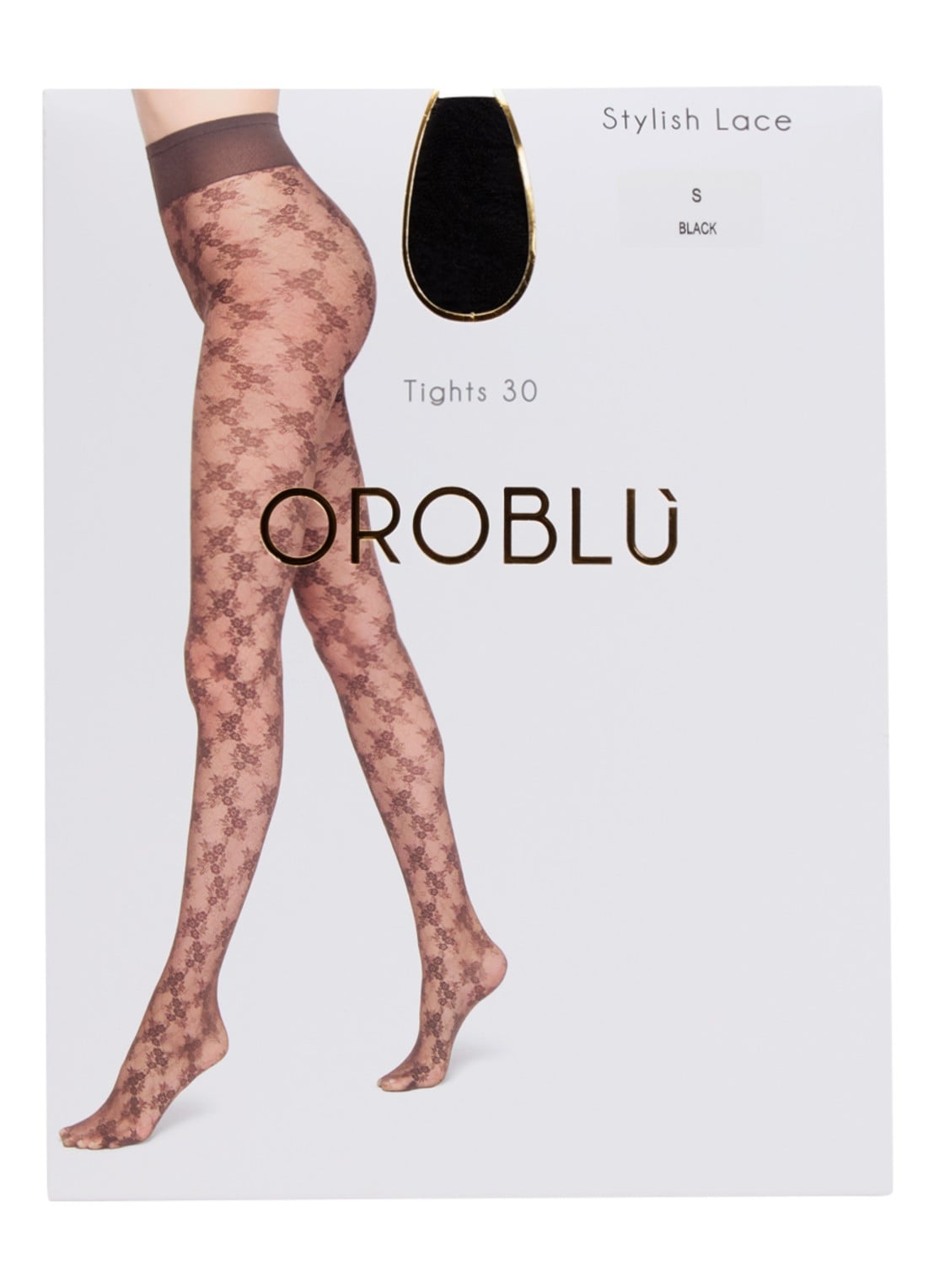 Oroblu Stylish panty met bloemenprint in 30 denier - voorkant zwart
