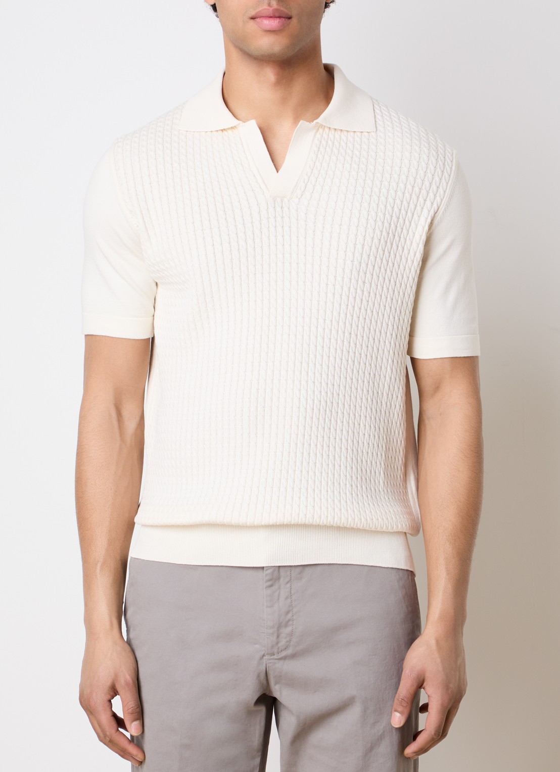 Oscar Jacobson Alf fijngebreide polo met structuur - detail 4 creme