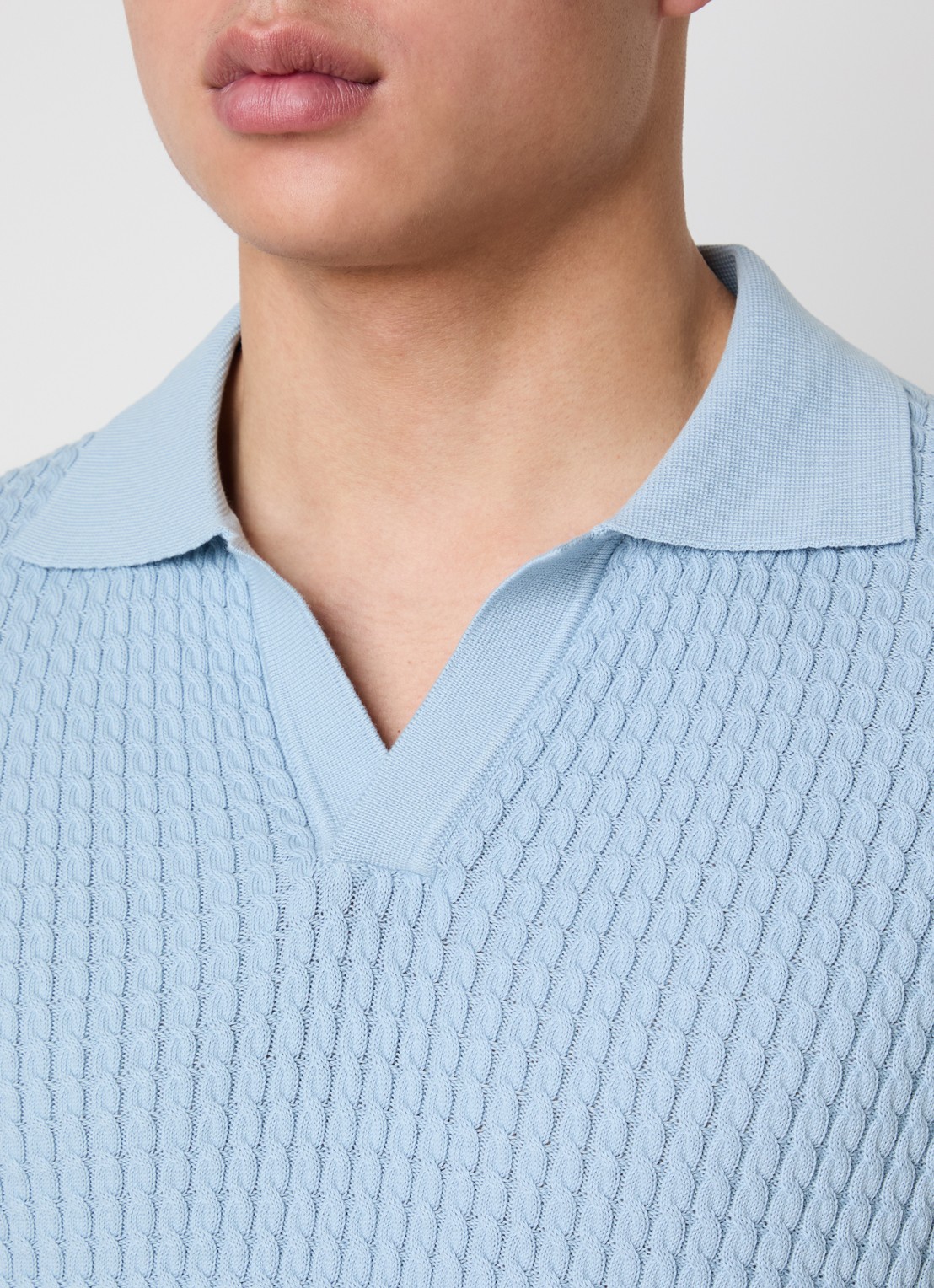 Oscar Jacobson Alf fijngebreide polo met structuur - detail 4 blauwgrijs