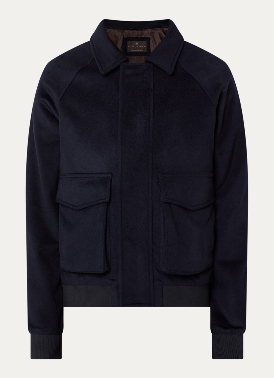 Oscar Jacobson Aviator mantel met opgestikte zakken - voorkant donkerblauw