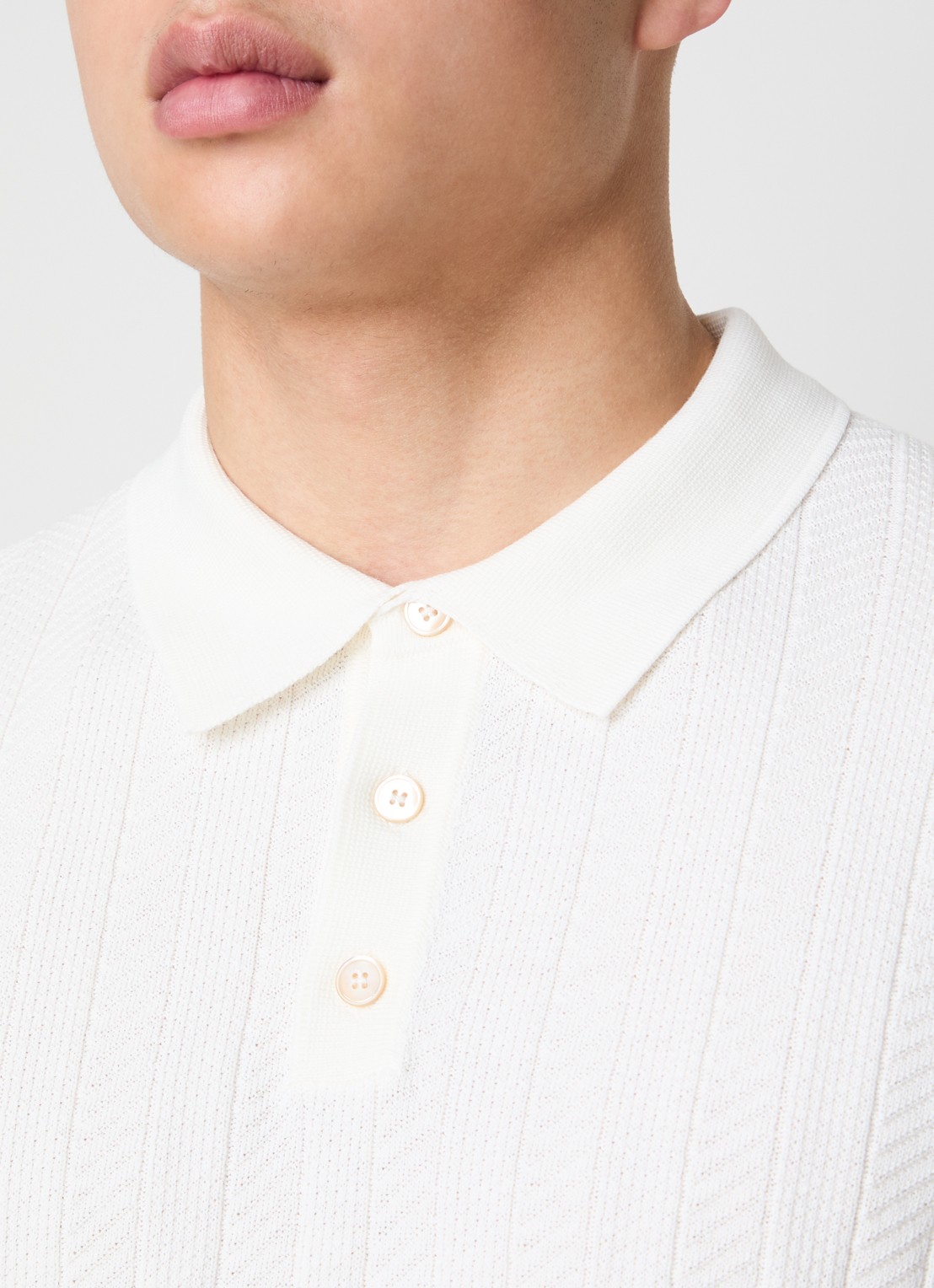 Oscar Jacobson Barto regular fit polo met ingebreid patroon - detail 2 gebroken wit