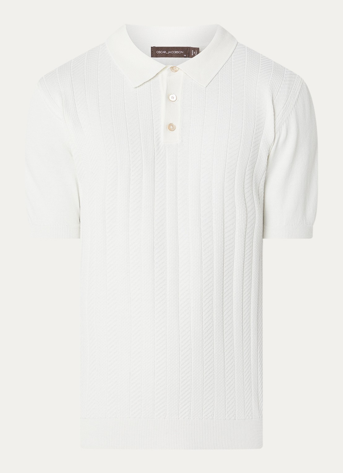 Oscar Jacobson Barto regular fit polo met ingebreid patroon - voorkant 3 gebroken wit