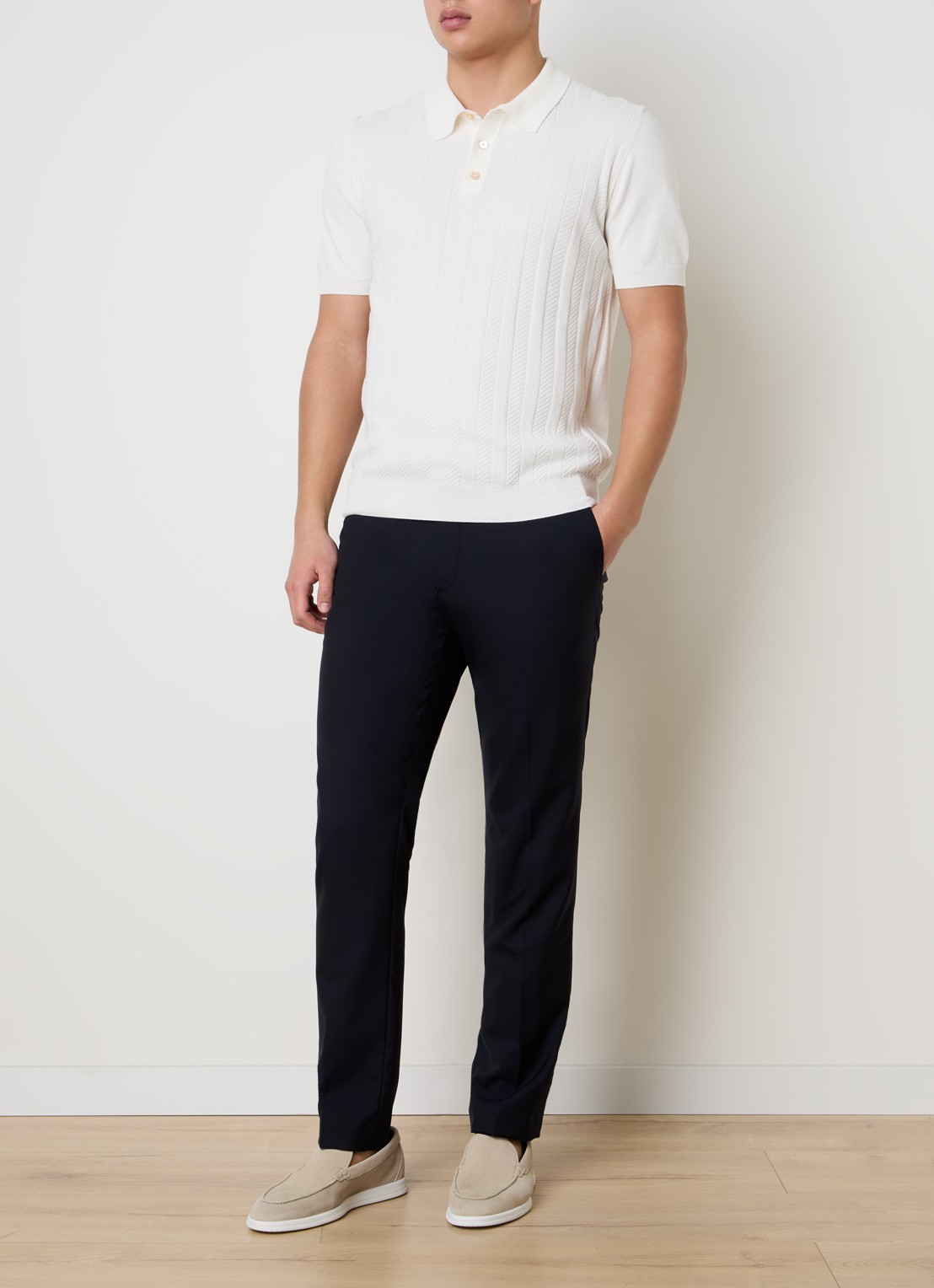 Oscar Jacobson Barto regular fit polo met ingebreid patroon - voorkant 4 gebroken wit