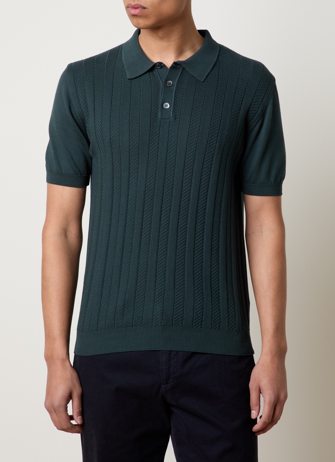Oscar Jacobson Barto regular fit polo met ingebreid patroon - detail 4 donkergroen