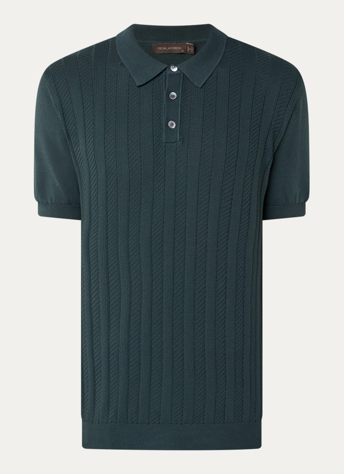 Oscar Jacobson Barto regular fit polo met ingebreid patroon - voorkant 2 donkergroen