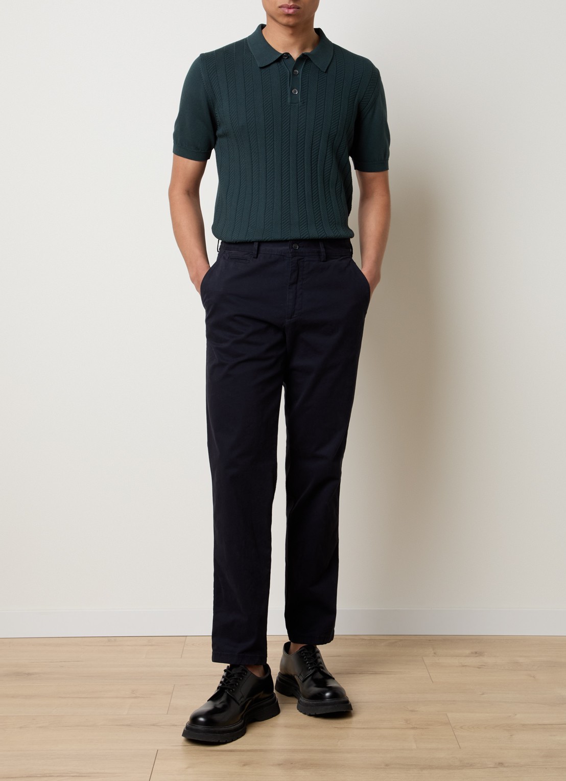 Oscar Jacobson Barto regular fit polo met ingebreid patroon - voorkant 3 donkergroen