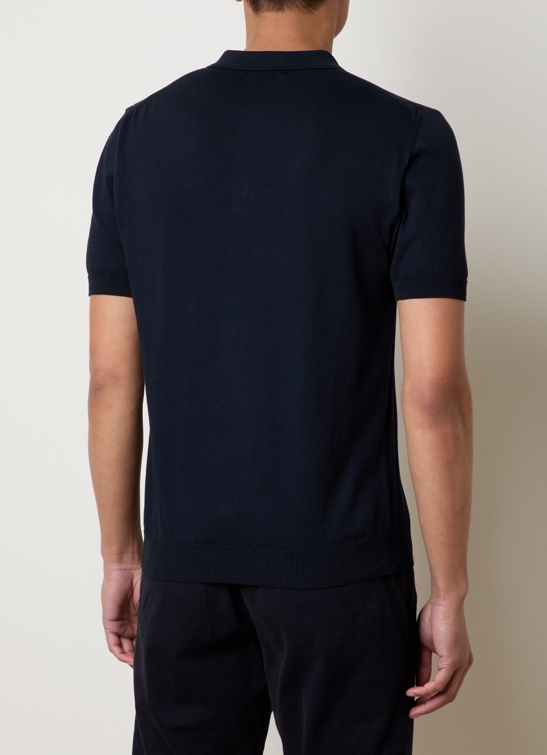 Oscar Jacobson Barto regular fit polo met ingebreid patroon - achterkant donkerblauw