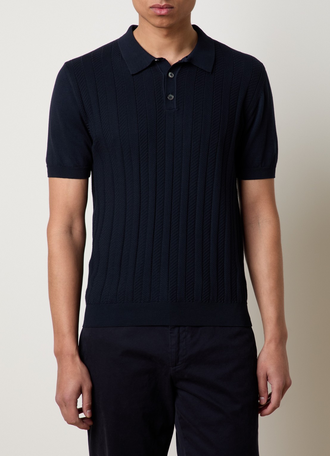 Oscar Jacobson Barto regular fit polo met ingebreid patroon - detail 2 donkerblauw