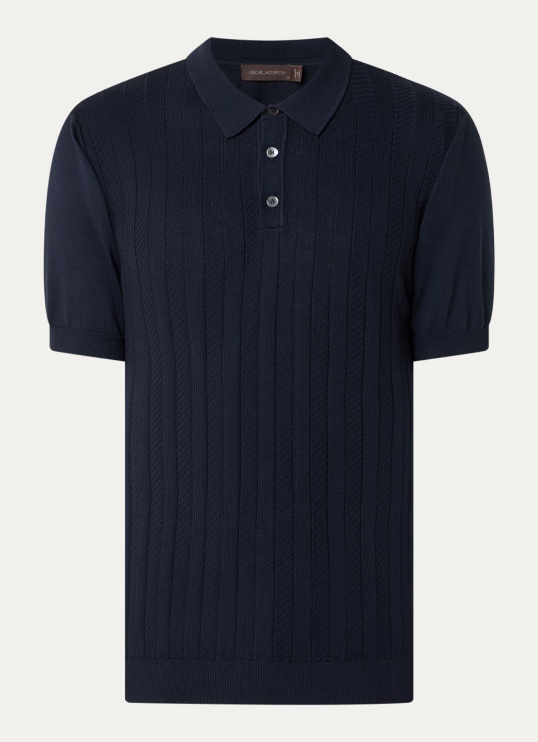 Oscar Jacobson Barto regular fit polo met ingebreid patroon - voorkant 4 donkerblauw