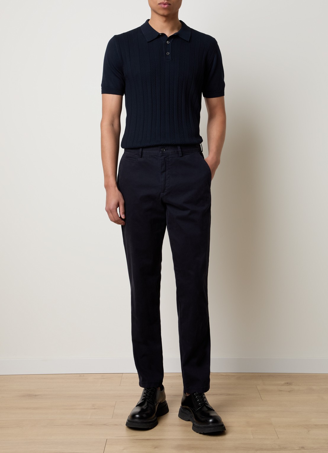 Oscar Jacobson Barto regular fit polo met ingebreid patroon - voorkant 5 donkerblauw