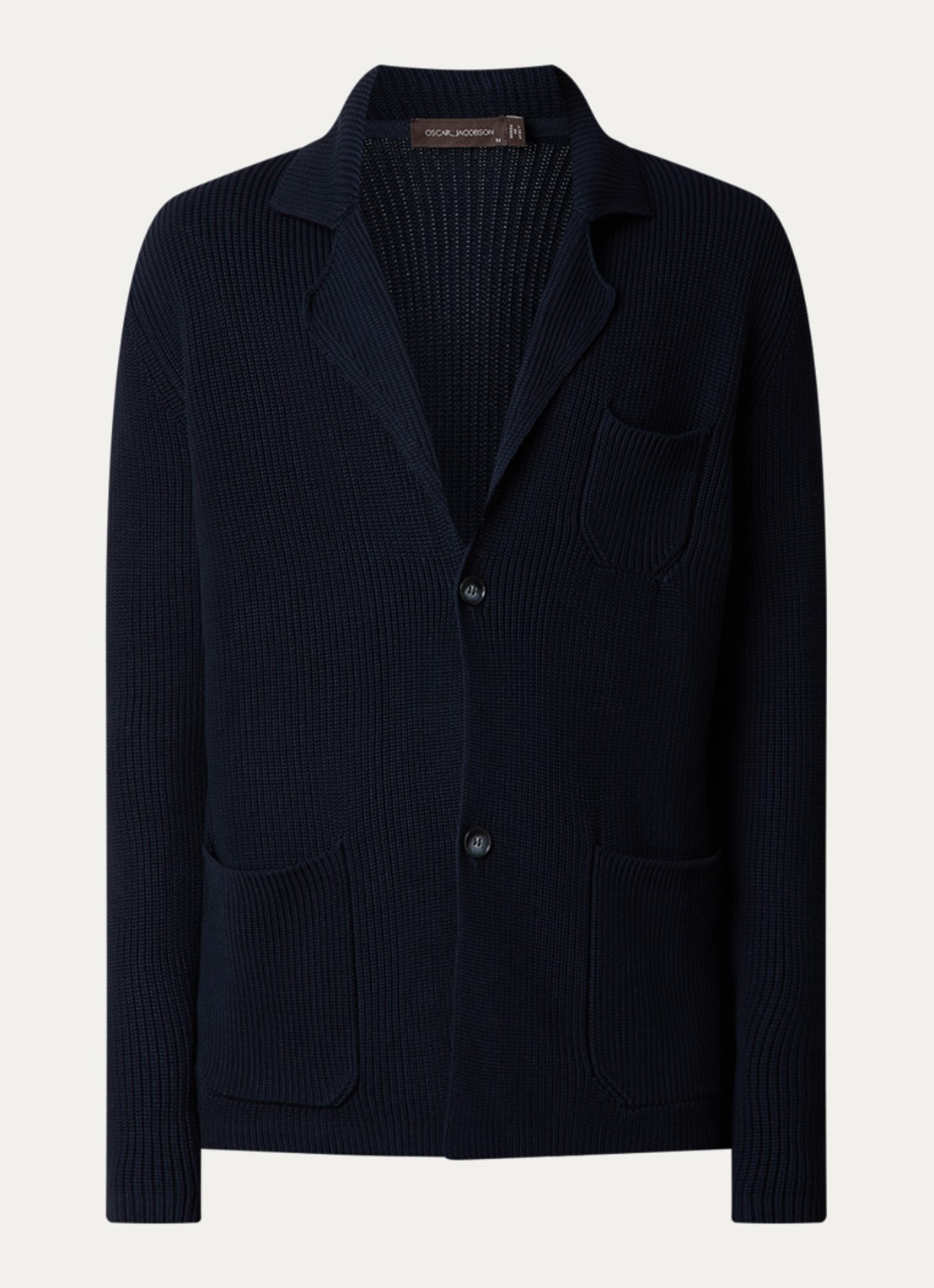 Oscar Jacobson Camron ribgebreid vest met V-hals - voorkant 4 donkerblauw