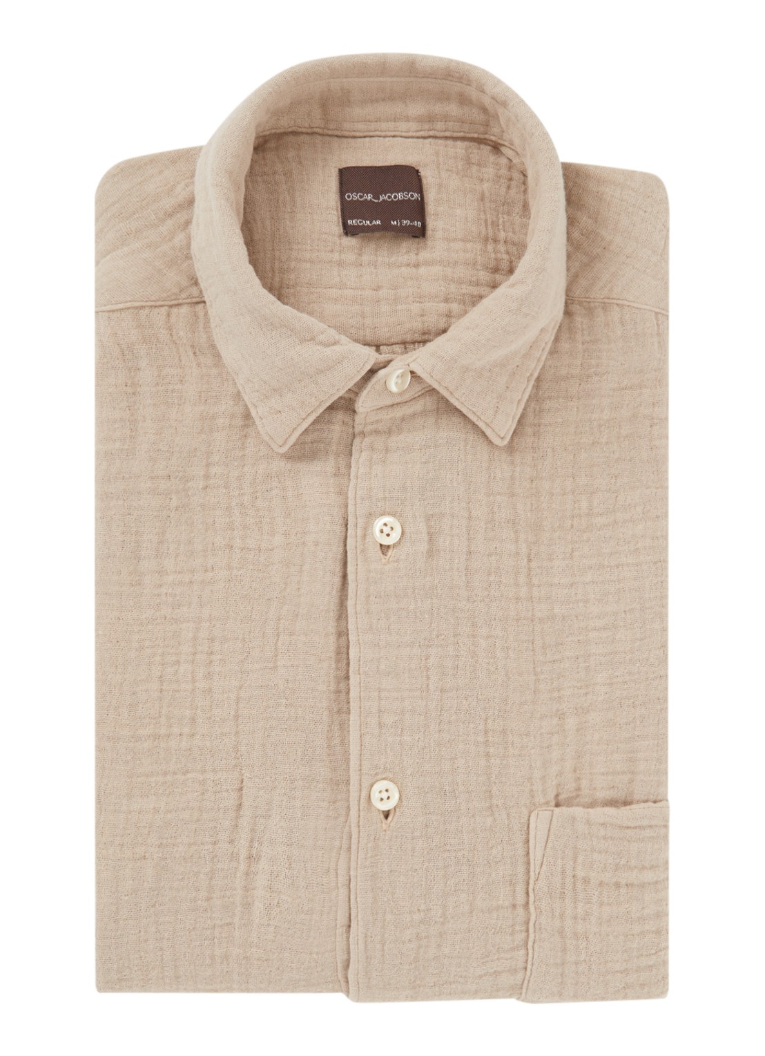 Oscar Jacobson City regular fit overhemd met structuur en borstzak - voorkant 2 khaki