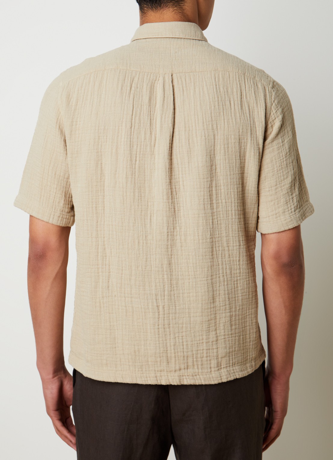 Oscar Jacobson City regular fit overhemd met structuur en borstzak - achterkant khaki