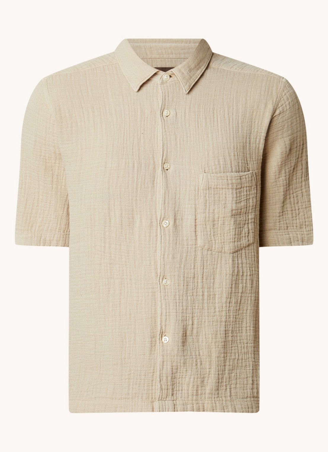 Oscar Jacobson City regular fit overhemd met structuur en borstzak - voorkant 3 khaki