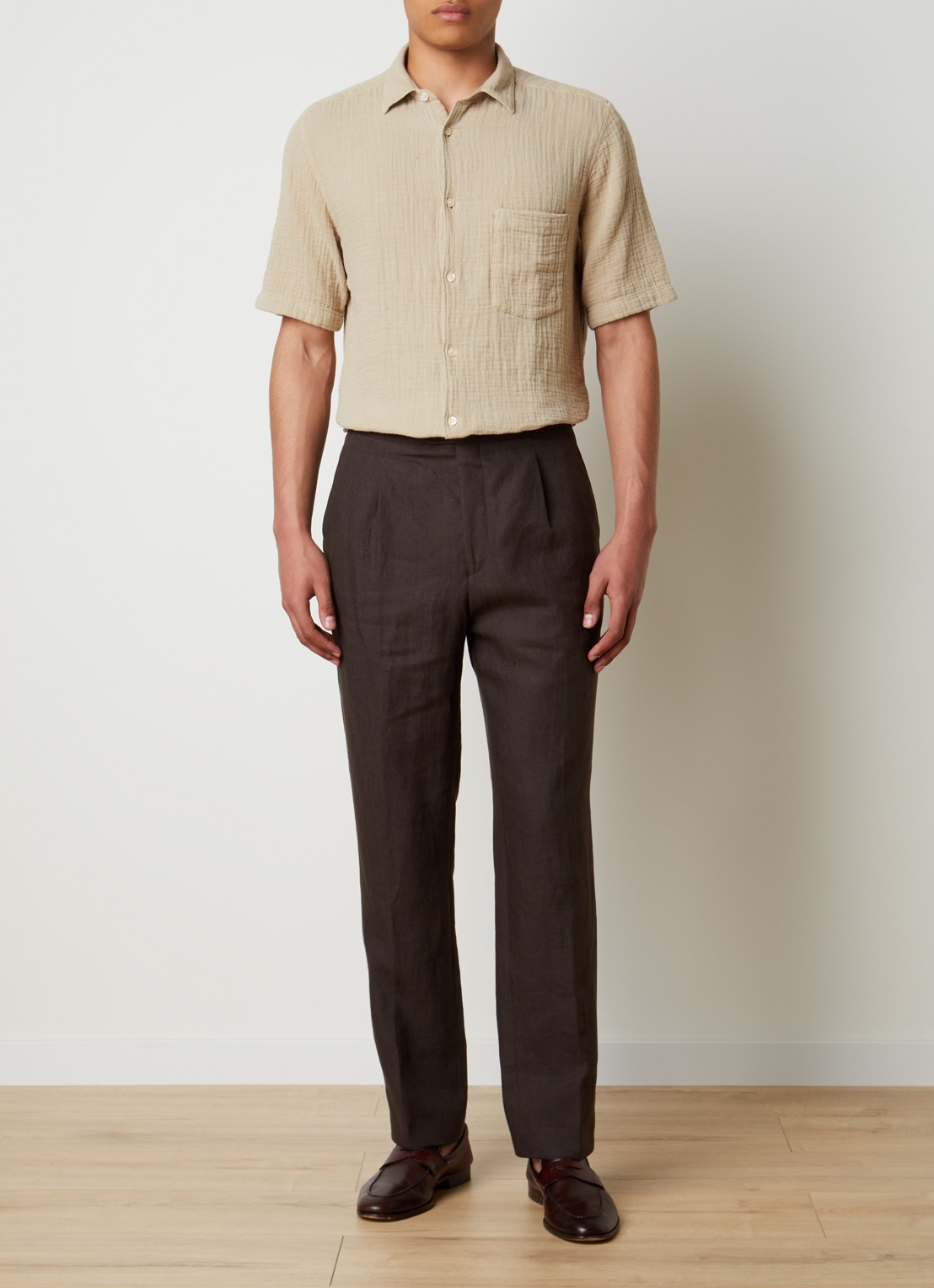 Oscar Jacobson City regular fit overhemd met structuur en borstzak - voorkant 4 khaki